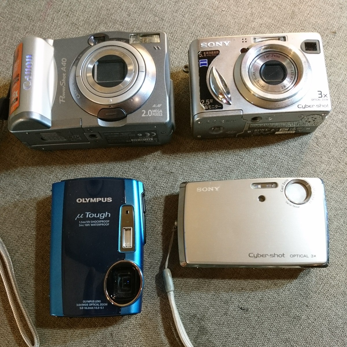 ★OLYMPUS μ Tough/ Canon PowerShot A40/ SONY Cyber-short DSC-T33/DSC-W5/計4点 デジタルカメラ★通電未確認★現状品★