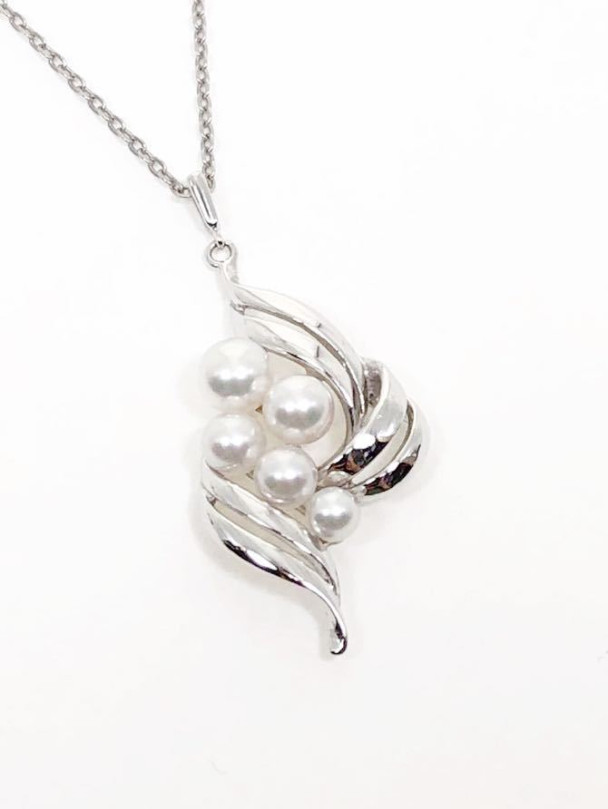 ☆MIKIMOTO ミキモト STERLING SILVER 5Pパール 真珠 ネックレス ペンダント 銀 925 SV シルバー 重量(約)5.0g 