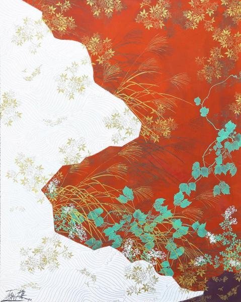 真作】【WISH】今井俊満「秋草図」オリジナル作品 100号 大作 1990年作