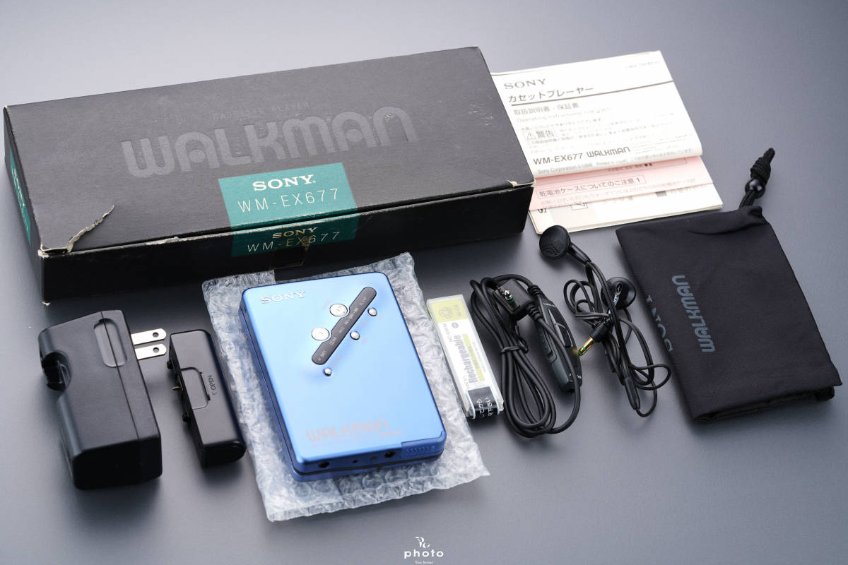 ★未使用・動作〇★ SONY ソニー WALKMAN 薄型高音質モデル 名機 ポータブルカセットプレーヤー WM-EX677 BLUE 稀少色 整備品