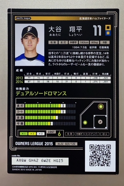 大谷翔平オーナーズリーグカード : 大谷 翔平 オーナーズ バンダイ