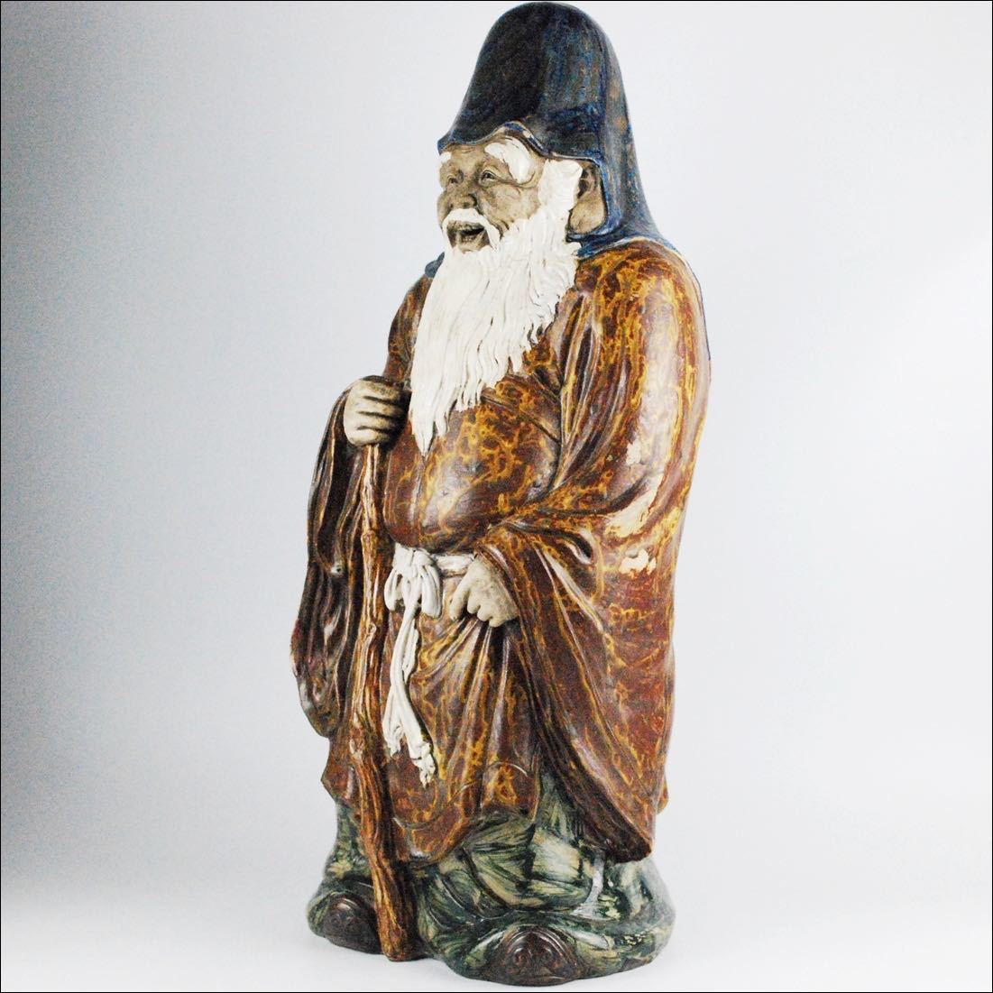 古美術　在銘　青木木米　寿老人　置物 九谷焼 名工【青木木米】木米在銘 古九谷 色絵 寿老人 高：61cm 置物