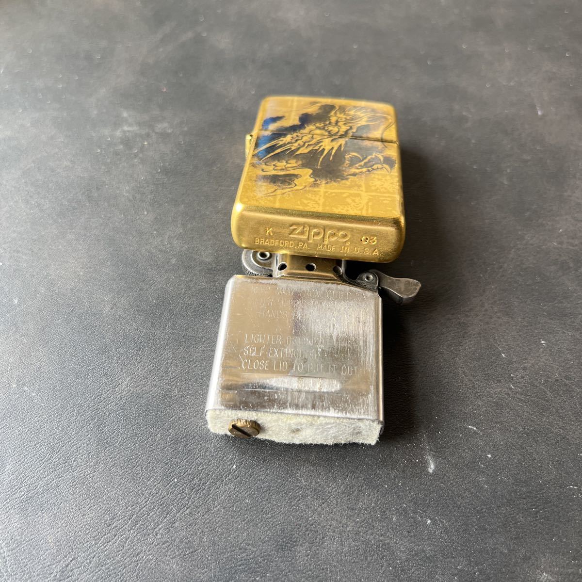 希少品】ZIPPO 極上 本箔仕上 純金箔張り 黒絵龍 木箱付 ☆1(Zippo