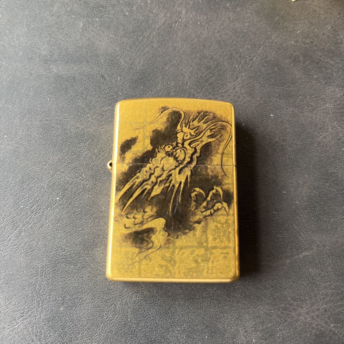 希少品】ZIPPO 極上 本箔仕上 純金箔張り 黒絵龍 木箱付 ☆1(Zippo