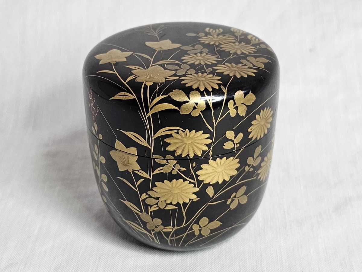 博峰造 木製黒漆塗 金蒔絵『菊桐文』棗 茶入 共箱 / 茶道具 【公式通販】