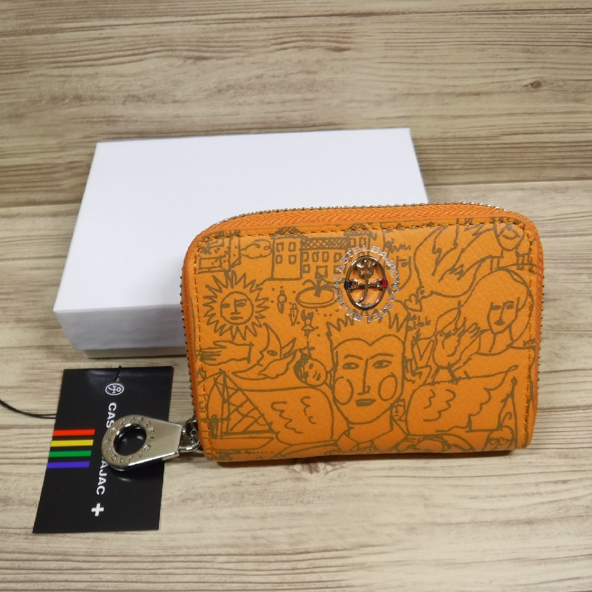 QQ92 カステルバジャック 定価10450円 馬革 ラウンドファスナー小銭入れ ミニ財布 ホースレザー ガルニエ 箱付き新品 オレンジ 076611