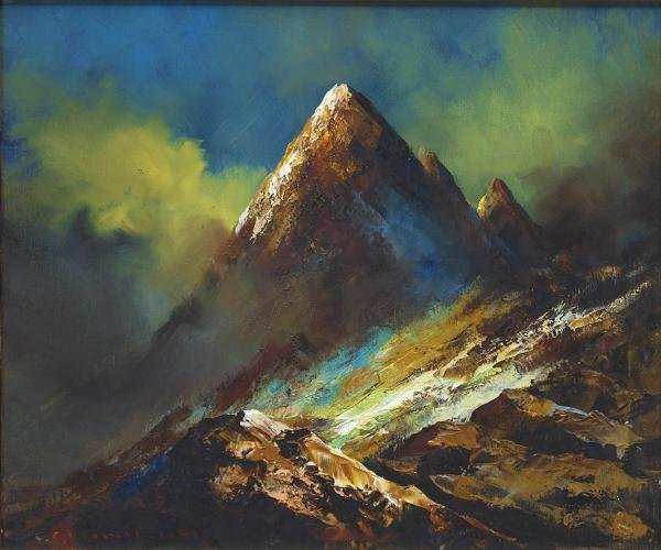 真作】【WISH】水口新一「槍ヶ岳」油彩 8号 北アルプス・山岳風景 〇