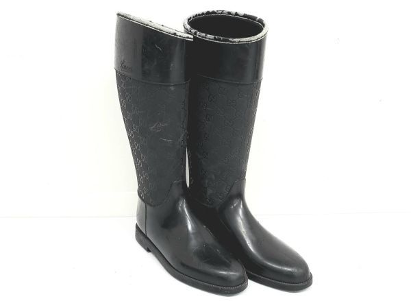 C304-W1-919 GUCCI グッチ レインブーツ メンズ 黒 サイズ約26 