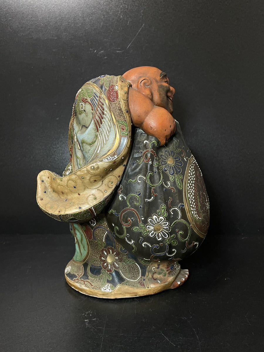 九谷焼 布袋尊 金彩 色絵 布袋像 妬く27センチ