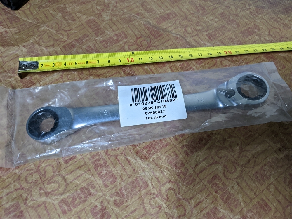 [16×18/ラチェット] 1-2/2●BU3636 未使用 ラチェット機能付きメガネレンチ USAG(ウーザック) 255K マット仕上げ サイズ16×18