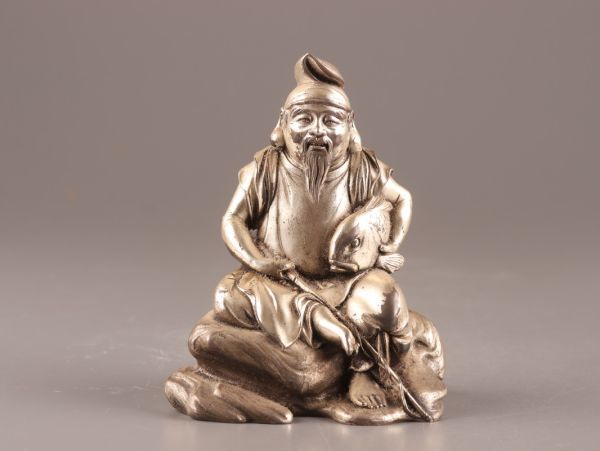 古美術 銀 900 刻印 高村光雲 恵比寿 大黒天 置物 二点 共箱 1712g