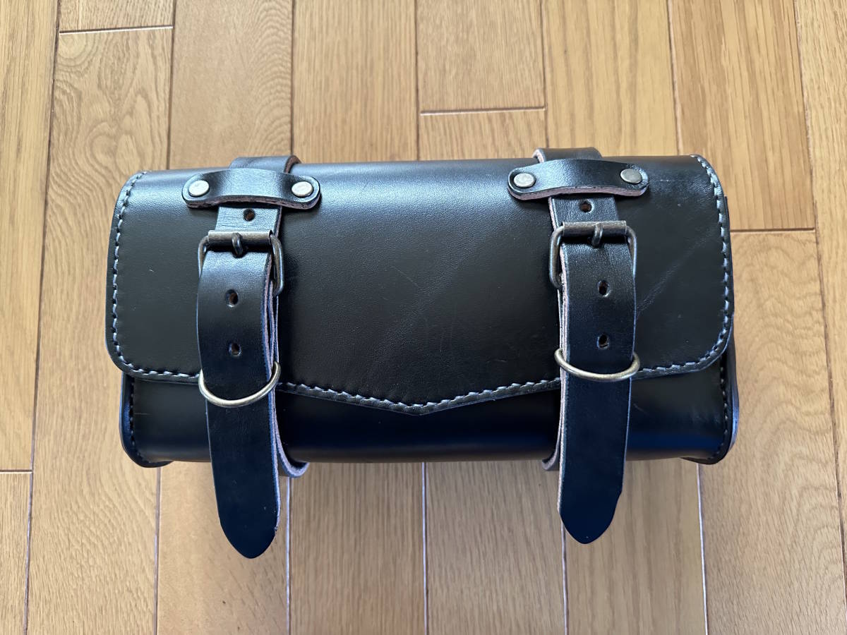 ☆手縫い極厚本革 ツールバッグ 栃木レザー●ブラック★サイドバッグ サドルバッグ ハーレー