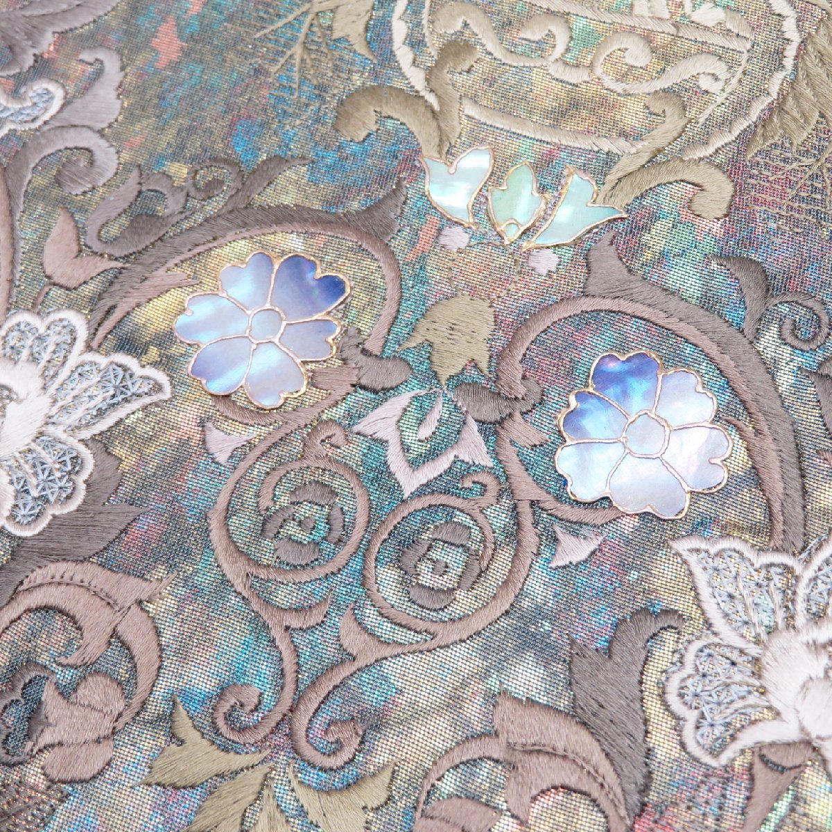 ☆きもの北條☆ 宝石 螺鈿 西陣 押田和男 焼箔 刺繍 ラメ 未使用 正絹  