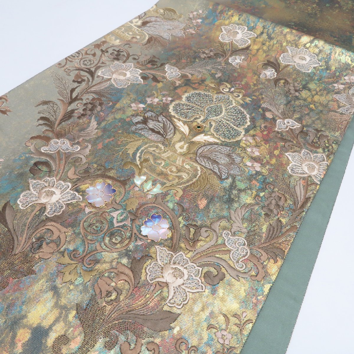 ☆きもの北條☆ 宝石 螺鈿 西陣 押田和男 焼箔 刺繍 ラメ 未使用 正絹  