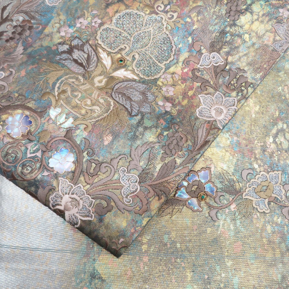 ☆きもの北條☆ 宝石 螺鈿 西陣 押田和男 焼箔 刺繍 ラメ 未使用 正絹  