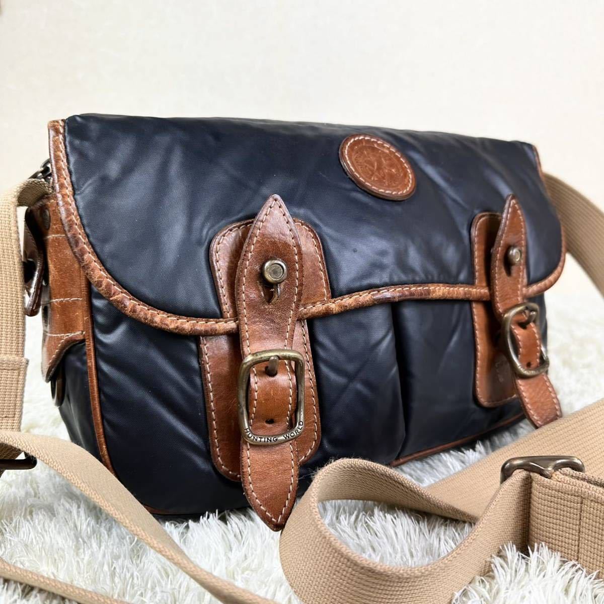 1円 HUNTING WORLD ハンティングワールド デニム レザー ショルダー