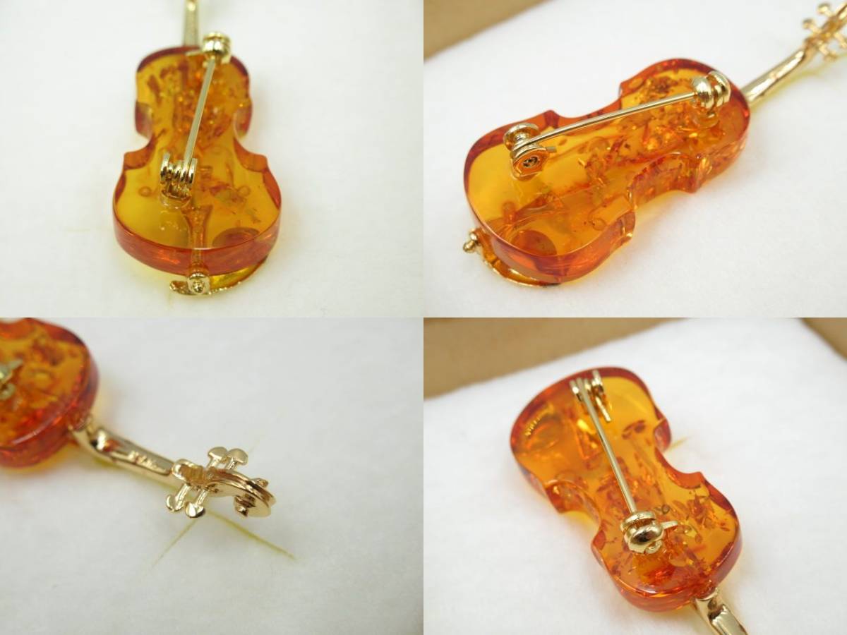 Kuji Amber 久慈琥珀 アンバーコハク 琥珀ブローチ バイオリンブローチ