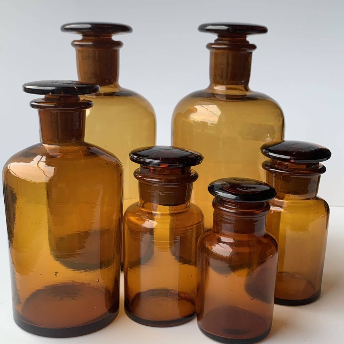 薬瓶 試薬瓶 硝子 ガラス瓶 昭和 レトロ 茶系 アンバー まとめて 