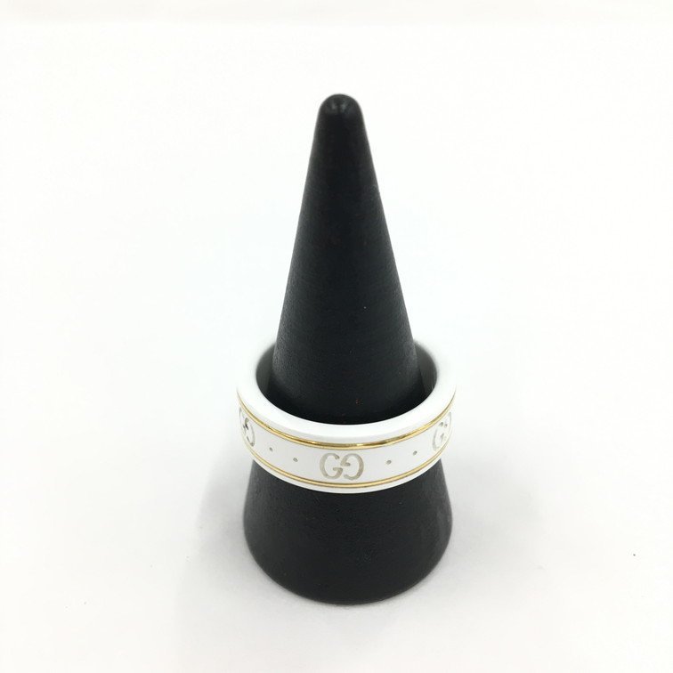 【BFAX3004】GUCCI　グッチ アイコン リング 750(YG)×セラミック　AU750刻印　サイズ18 総重量：5.1g
