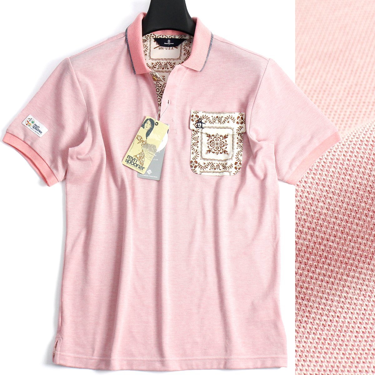 新品 マンシングウェア reyn spooner 半袖 ポロシャツ LL 盛夏 Munsingwear ゴルフ シャツ 吸汗速乾 GOLF メンズ ウェア ピンク ◆SL739C