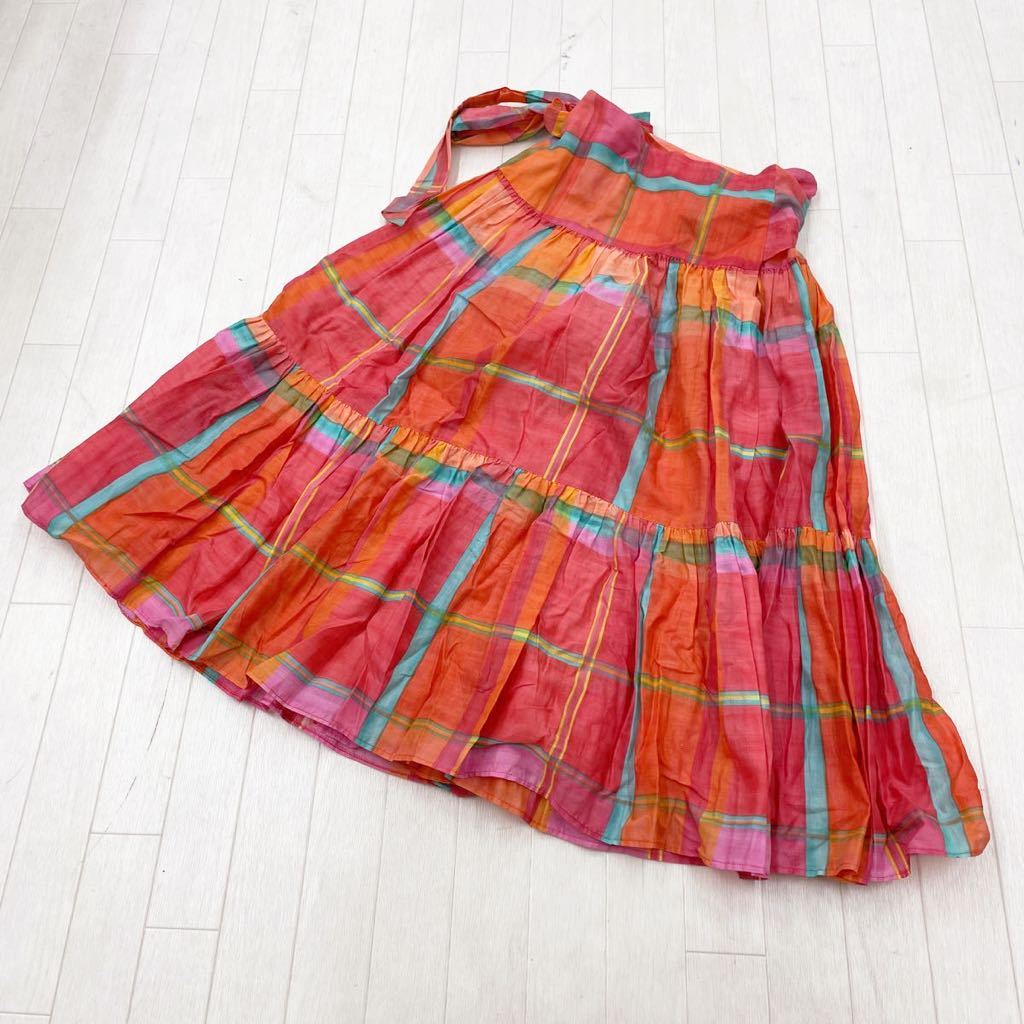 1041★ RALPH LAUREN ラルフローレン フレアスカート ラップスカート チェック 9 レディース ピンク レッド