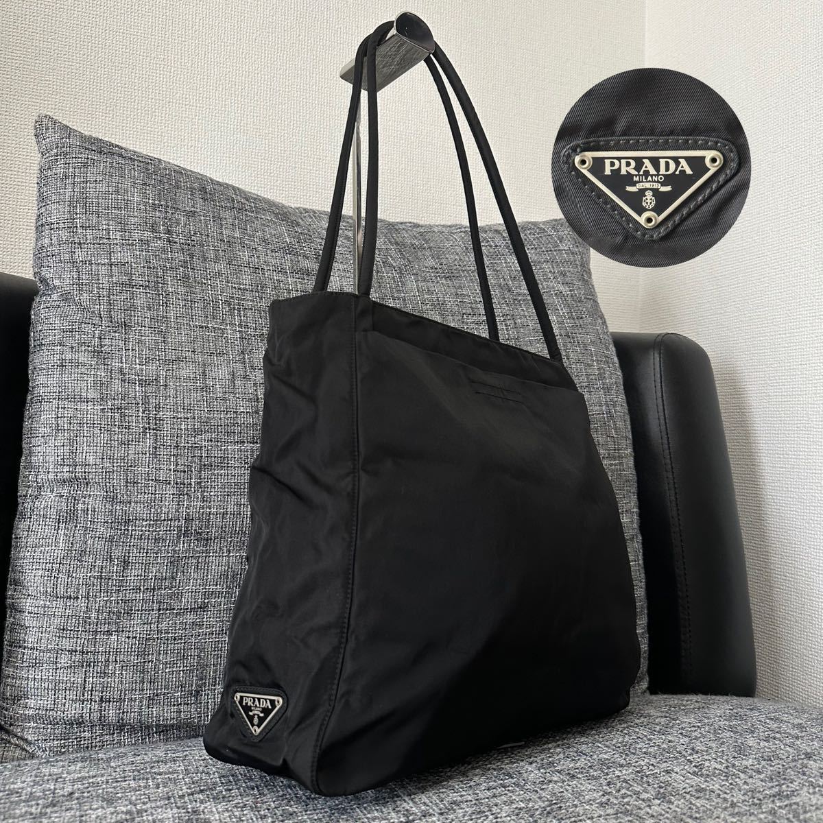 1円〜 【美品】PRADA ワンショルダーバッグ 三角ロゴプレート 黒