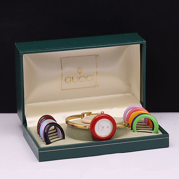 1円 箱付 グッチ QZ 11/12 チェンジベゼル ラウンド 白文字盤