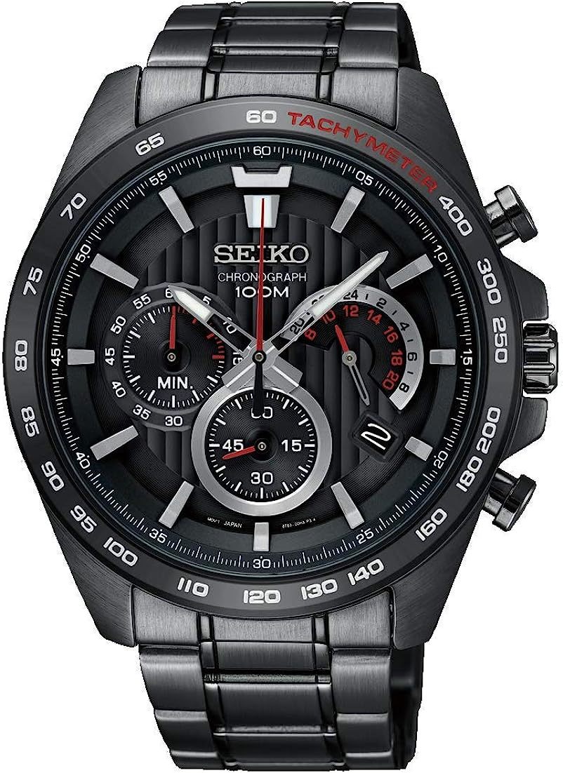 セイコー SEIKO 腕時計 クオーツ クロノグラフ 100M防水 ブラック文字