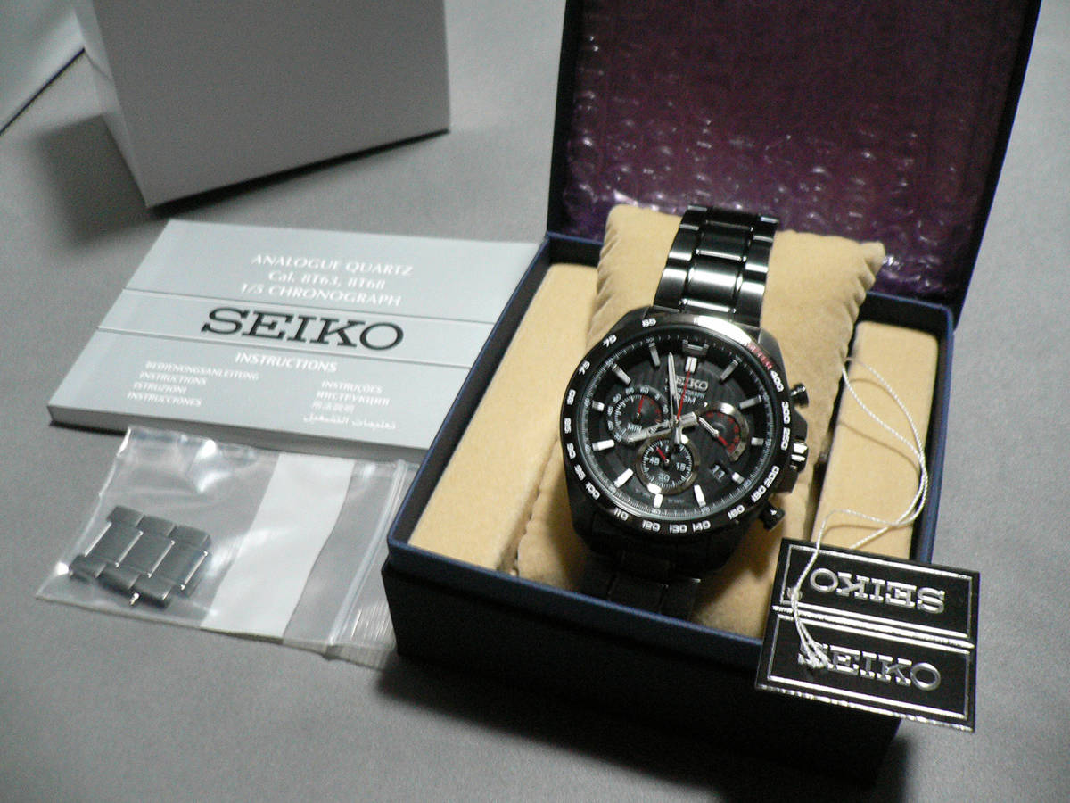 セイコー SEIKO 腕時計 クオーツ クロノグラフ 100M防水 ブラック文字