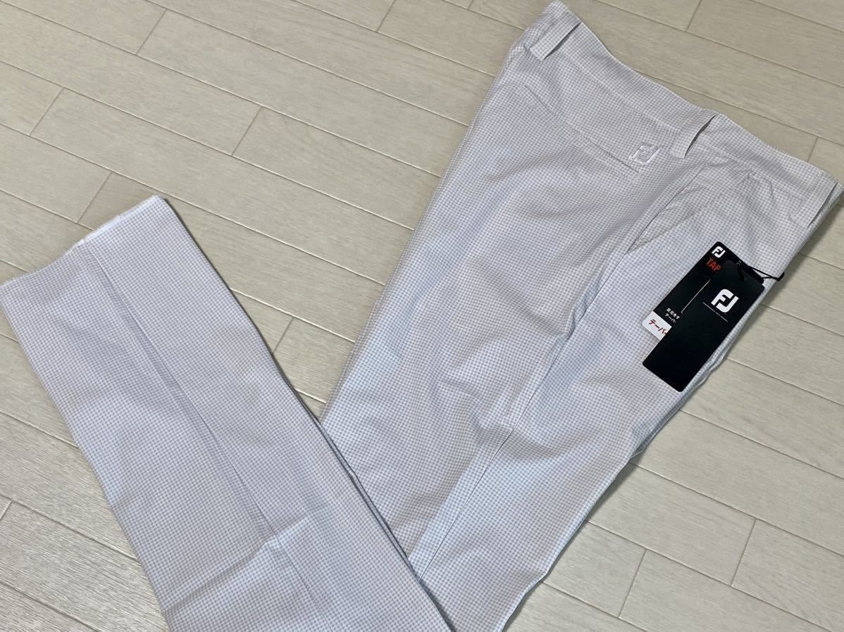 新品★FootJoy フットジョイ ミニ千鳥プリント 吸汗速乾 4WAYストレッチ テーパードパンツ/春夏/ホワイト/サイズXL/送料185円