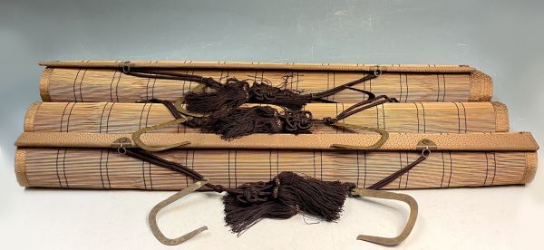 大得価，SALE 御簾 三枚 葦簀 すだれ 茶道 華道 茶室 花唐草文 金具 間仕切 日除け 虫除け 和室 古民具 170&times;87.5cm y06540500(木工、竹工芸)｜売買されたオークション情報、yahooの商品情報をアーカイブ公開 - 木工、竹工芸