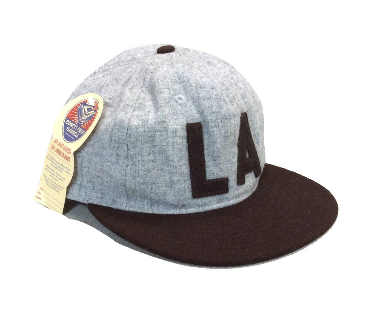 未使用 EBBETS FIELD FLANNELS エベッツフィールド ウールキャップ 帽子 LA グレー×ブラウン 73/8 
