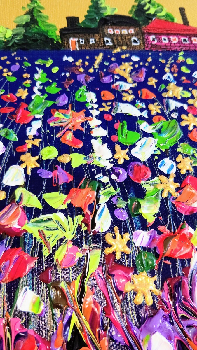 新藤淑子【君の願い】1点物。真作。絵画。メタリックキャンバス。直筆