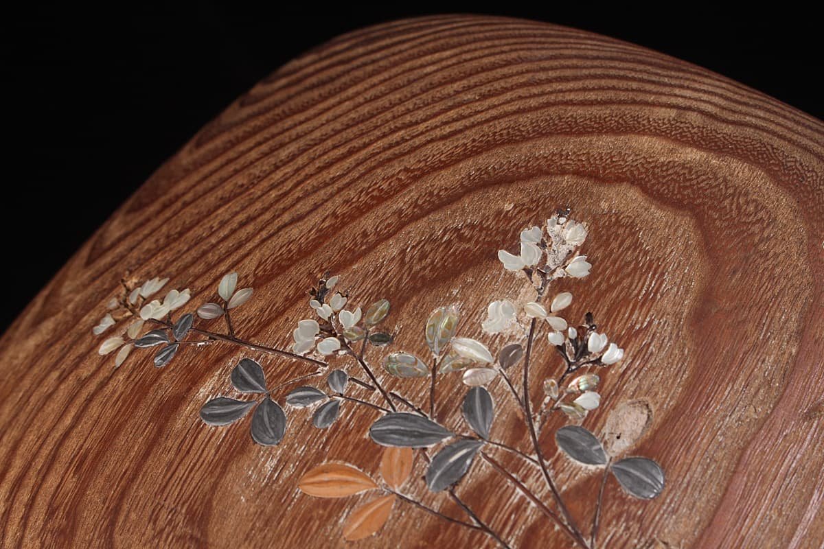 DR954 時代物 芝山象嵌蒔絵桐火鉢 径37.5cm 重3.6kg・炉内銅