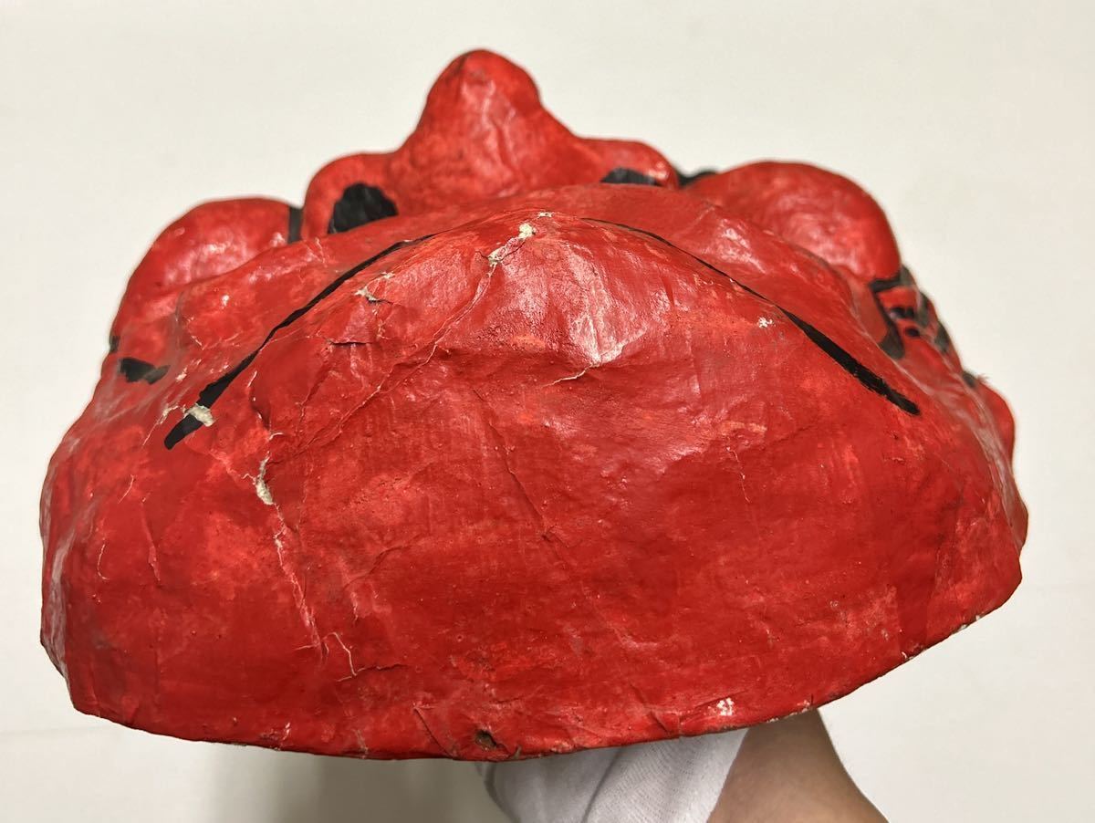 時代物□赤鬼壁掛け特大張り子面44cm□お面鬼面古民芸魔除け厄除神楽  