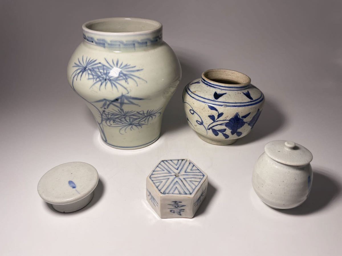 DHU987 △ 朝鮮美術　李朝・高麗　白磁染付　小壷　水滴　祭器など　まとめ売り