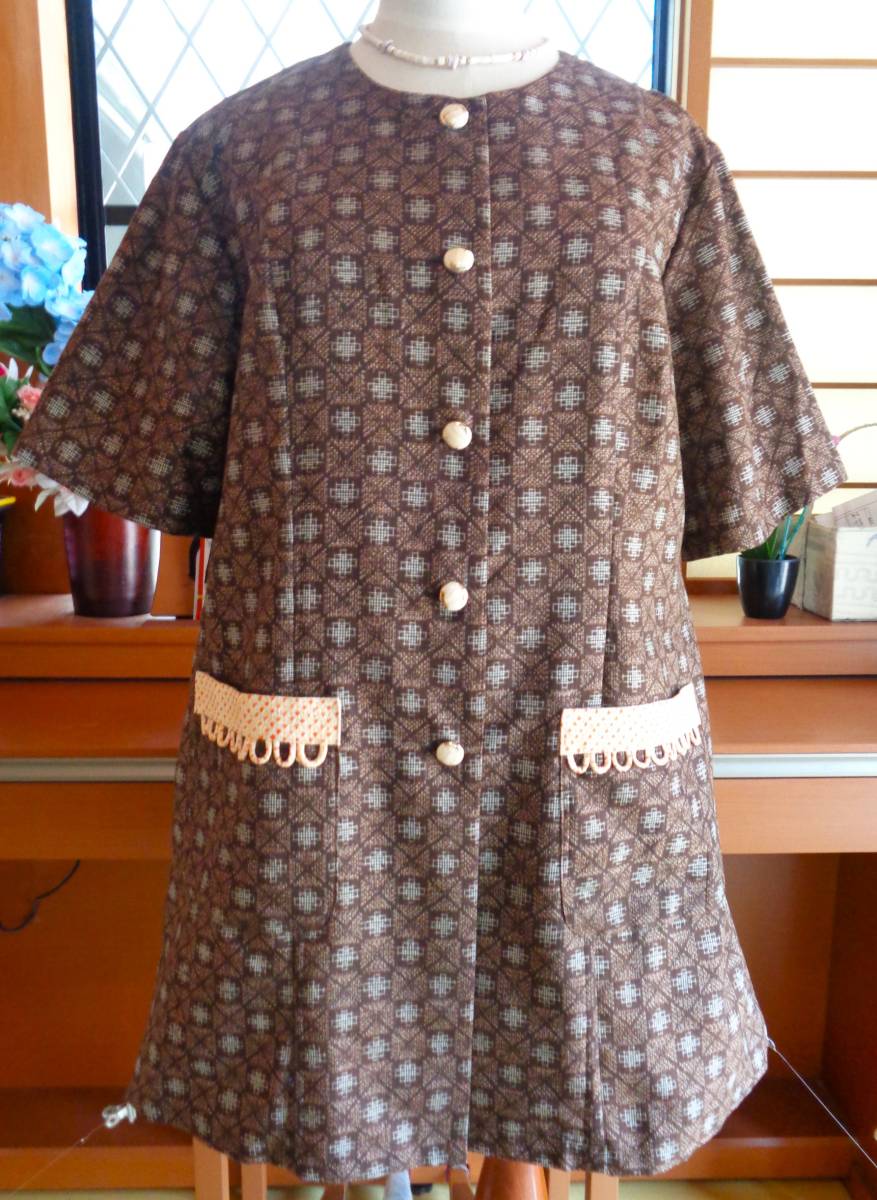 ◆着物リメイク♪大島ブラウス♪茶系絹♪◆～２L弱◆ 