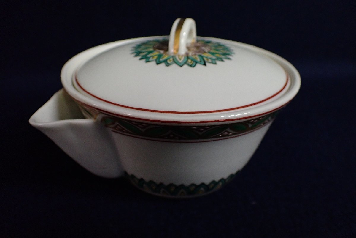 【明治38年】赤絵金彩 煎茶道具一式 急須/湯呑5客　主人杯 共箱付 骨董品 ☆070810 煎茶道具 茶道具 金彩 色絵 茶器揃 宝瓶 湯冷まし 湯呑 在銘 ☆