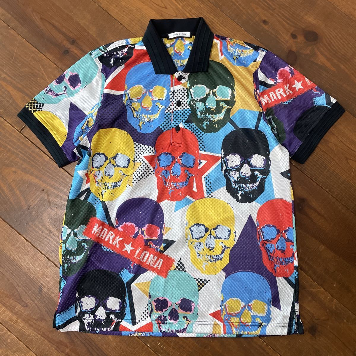 ポロシャツ スカル 総柄 FER ブラック Lサイズ 美品 MARK&LONA