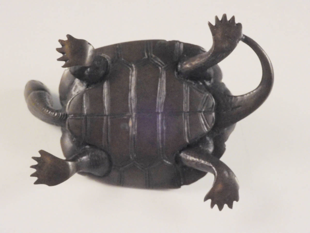 ●栄●古銅 鋳銅 親子亀 彫刻 置物 11.5cm 56s78