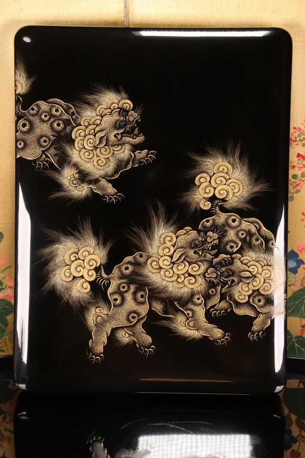 AO20 輪島塗 小西啓介 飾皿 鯉 双鯉 沈金蒔絵 共箱共布 作歴 未使用