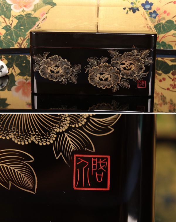 AO20 輪島塗 小西啓介 飾皿 鯉 双鯉 沈金蒔絵 共箱共布 作歴 未使用