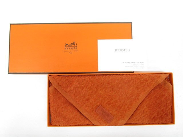 HERMES タオルハンカチ オレンジ HERMES（エルメス） タオル 正規ラッピング済 ショッパー付 コミコミ