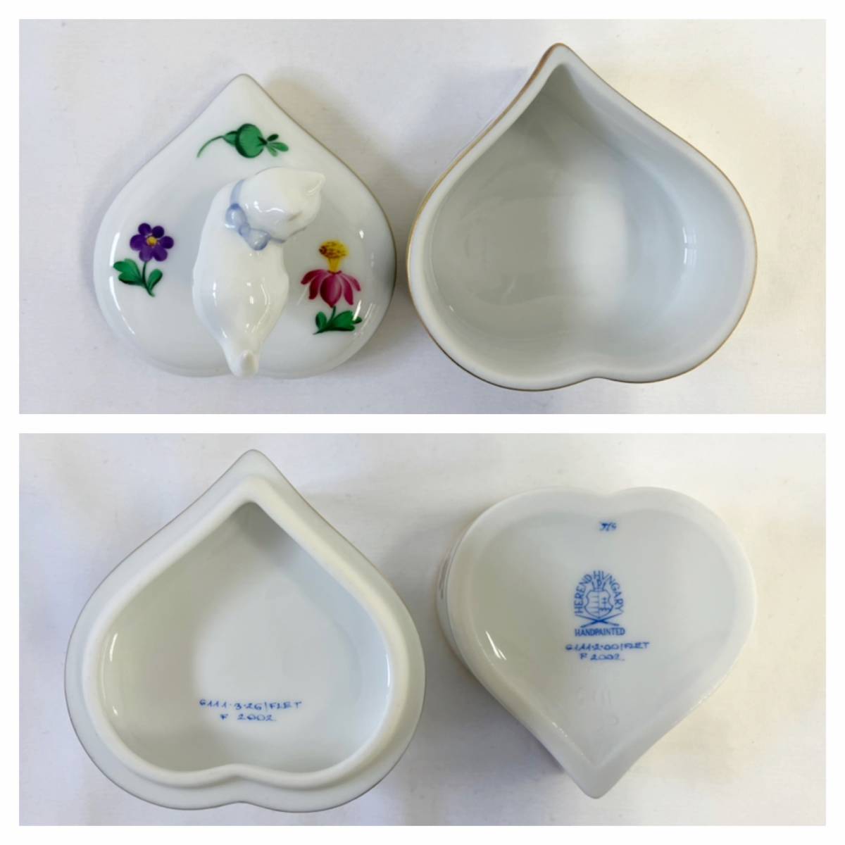 Herend 小物入れ 猫 ハート 花 磁器 置物 ブランド食器
