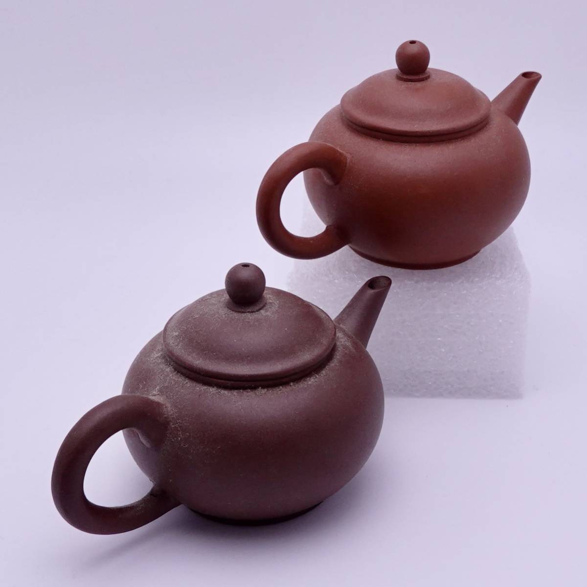 激レア未使用品☆宜興紫砂 紫泥・朱泥ペア 極小水平壺（茶壷）☆中国茶