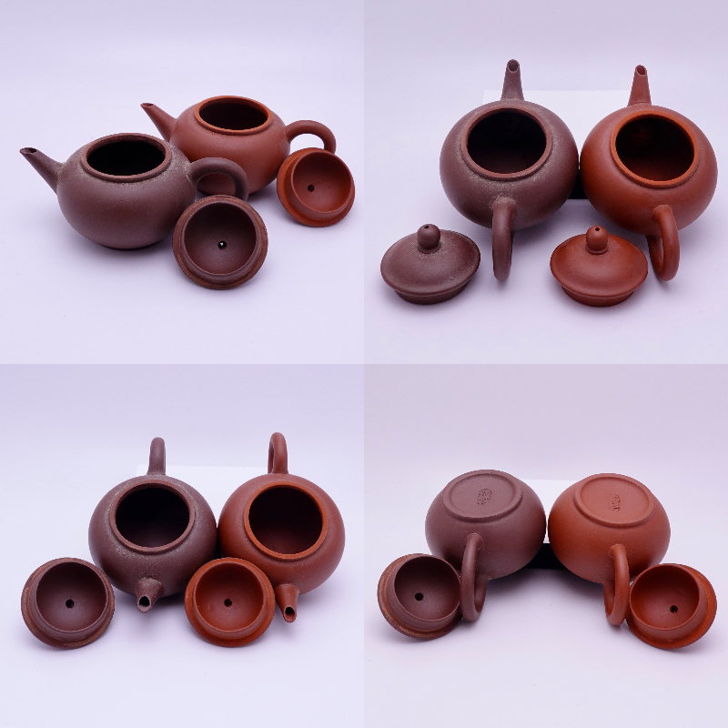 激レア未使用品☆宜興紫砂 紫泥・朱泥ペア 極小水平壺（茶壷）☆中国茶