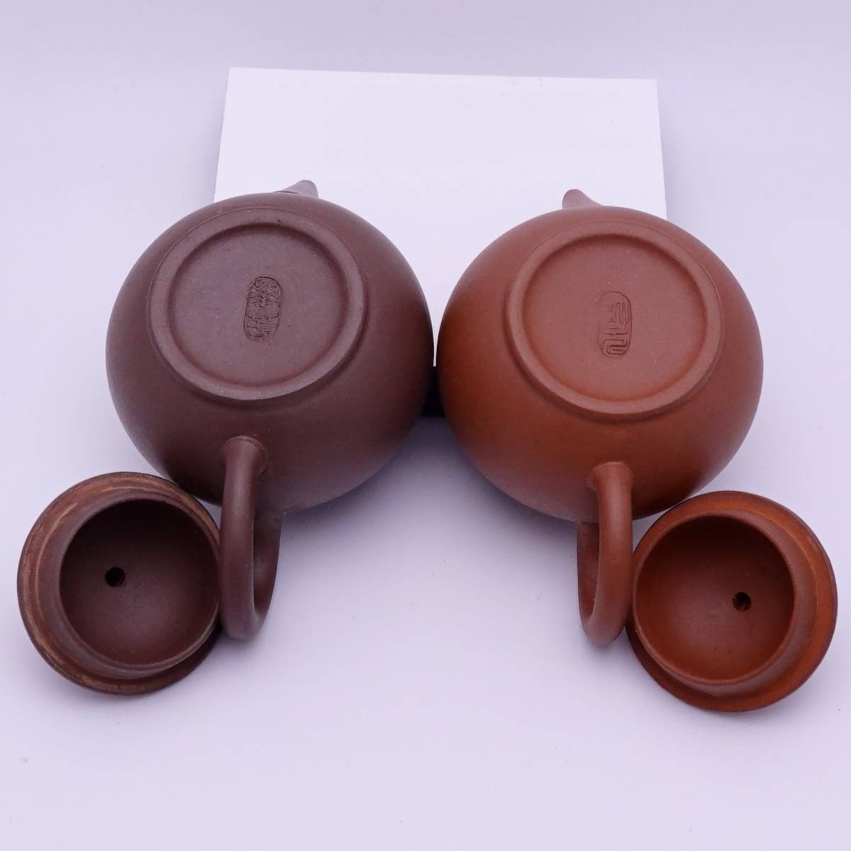 激レア未使用品☆宜興紫砂 紫泥・朱泥ペア 極小水平壺（茶壷）☆中国茶