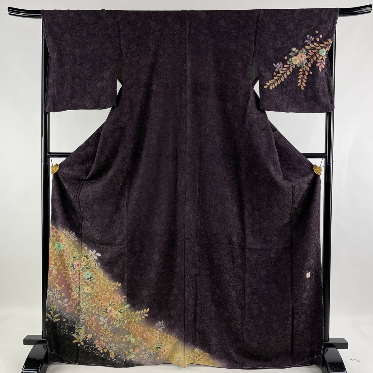 付下げ 美品 名品 落款 辻が花 金通し ぼかし 濃紫 袷 身丈168cm 裄丈68.5cm L 正絹 【中古】