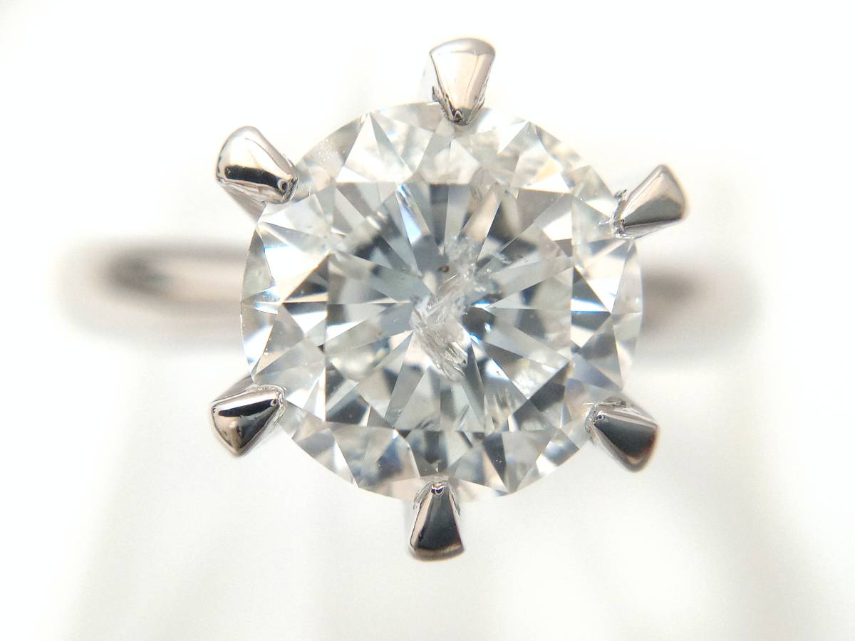 Pt900 約14号 約6.1g ダイヤ2.06ct Good I1 カラーK 一粒ダイヤ リング 