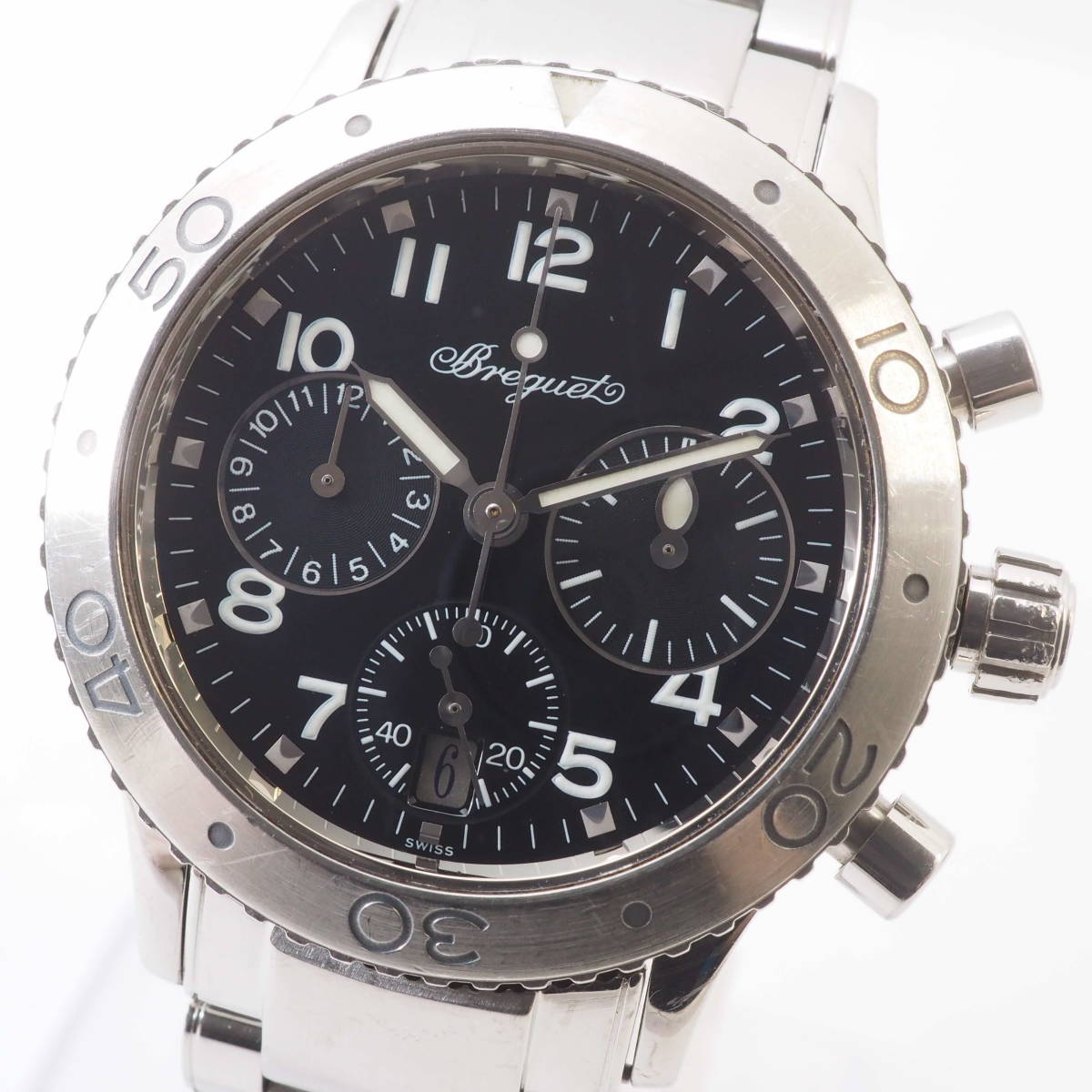 ブレゲ トランスアトランティック クロノグラフ Ref，4820 Cal，550 BREGUET TYPE XX ETANCHE 100m 38石 デイト 自動巻 黒 腕時計[70792-DE5